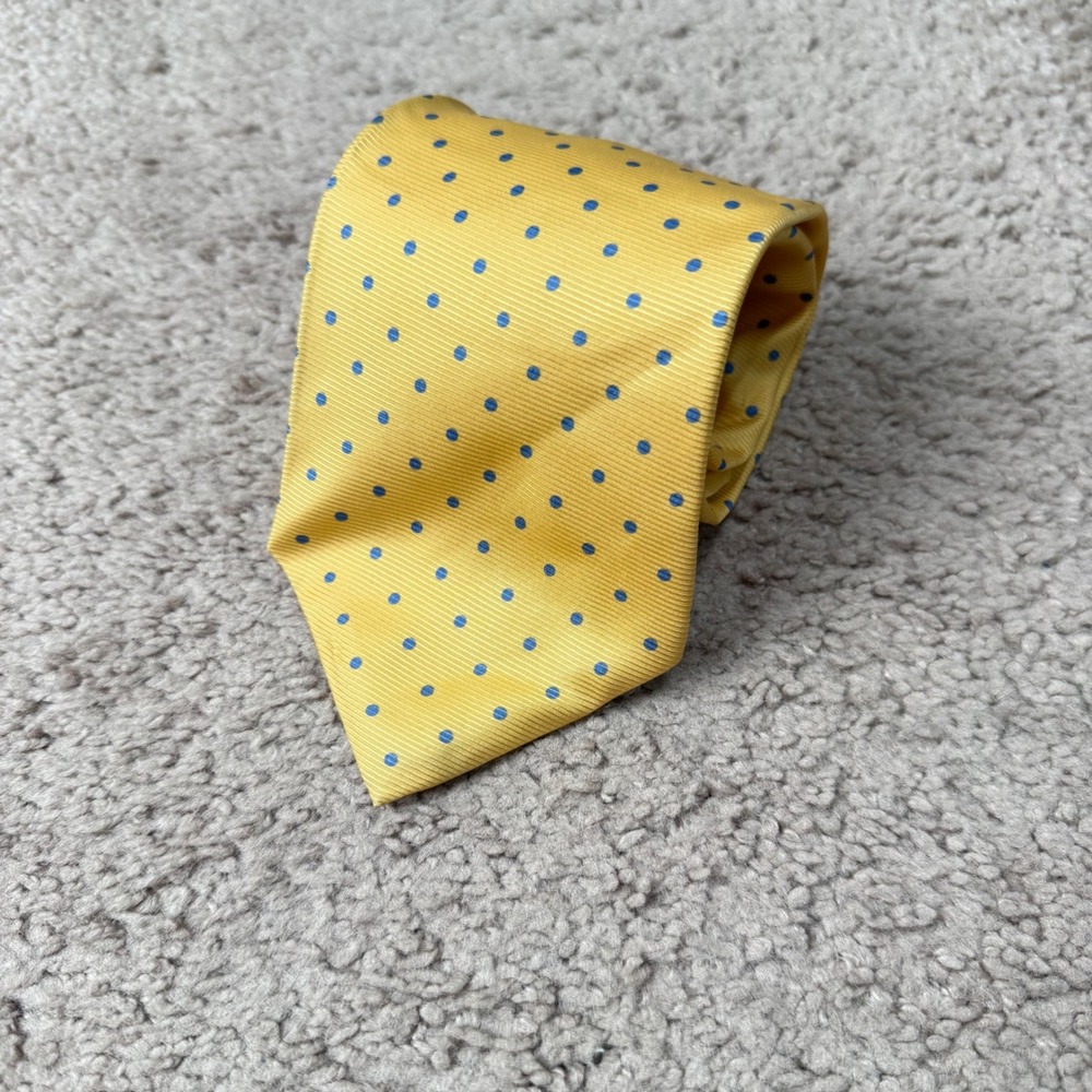 Brooks Brothers‎ Makers Yellow Blue Polka Dot Silk Necktie Handmade USA Menswear